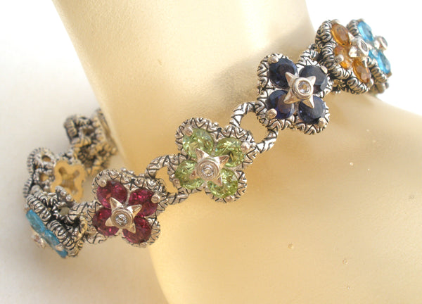 Barbara Bixby Multi Gemstone Flower Bracelet 925 18K – The