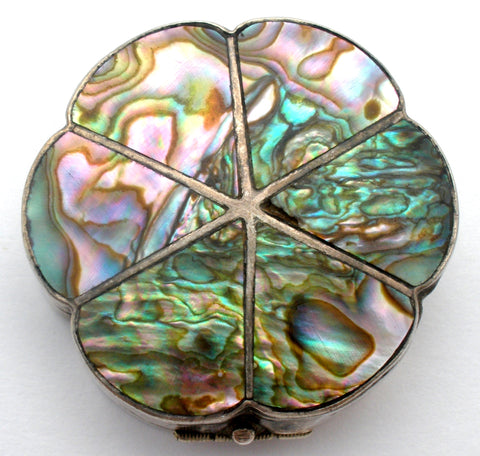 Abalone Shell Pill Trinket Box Sterling Silver Vintage