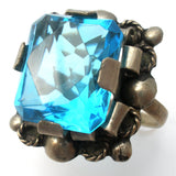 Blue Topaz Glass Sterling Silver Ring Vintage - The Jewelry Lady's Store