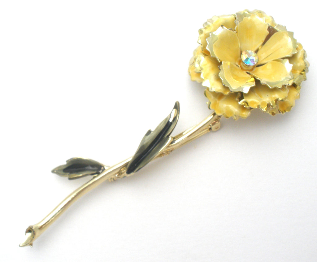 Coro Yellow Enamel Flower Brooch Pin Vintage - The Jewelry Lady's Store
