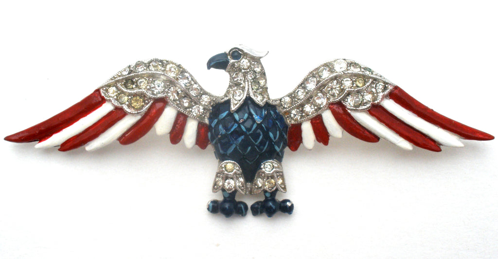 Crown Trifari Enamel Eagle Brooch Pin Vintage - The Jewelry Lady's Store