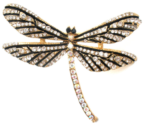 Enamel Dragonfly Brooch Pin With Rhinestones