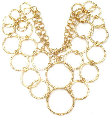 Gold Tone Circle Link Necklace & Earrings Set Vintage