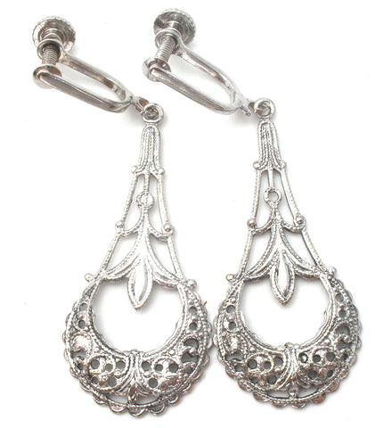 Silver Dangle Screwback Earrings Vintage