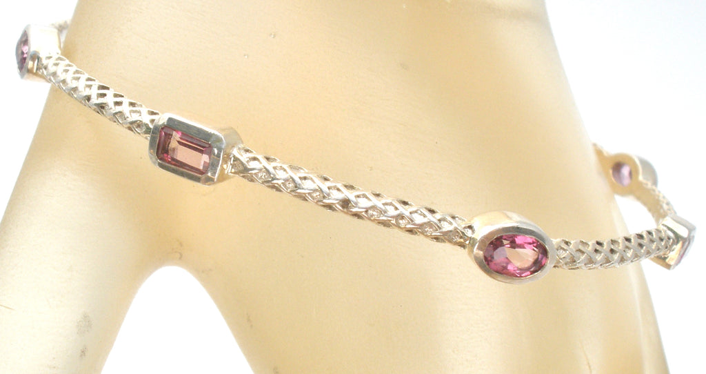 Pink Sapphire Sterling Silver Bangle Bracelet P & B - The Jewelry Lady's Store
