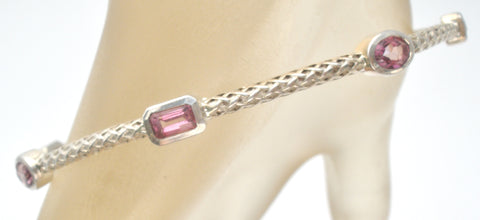 Pink Sapphire Sterling Silver Bangle Bracelet P & B