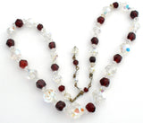 Red & Clear Glass Bead Necklace Vintage  21" - The Jewelry Lady's Store
