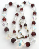 Red & Clear Glass Bead Necklace Vintage  21" - The Jewelry Lady's Store