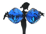 Sapphire Blue Crystal Clip Earrings Vintage - The Jewelry Lady's Store