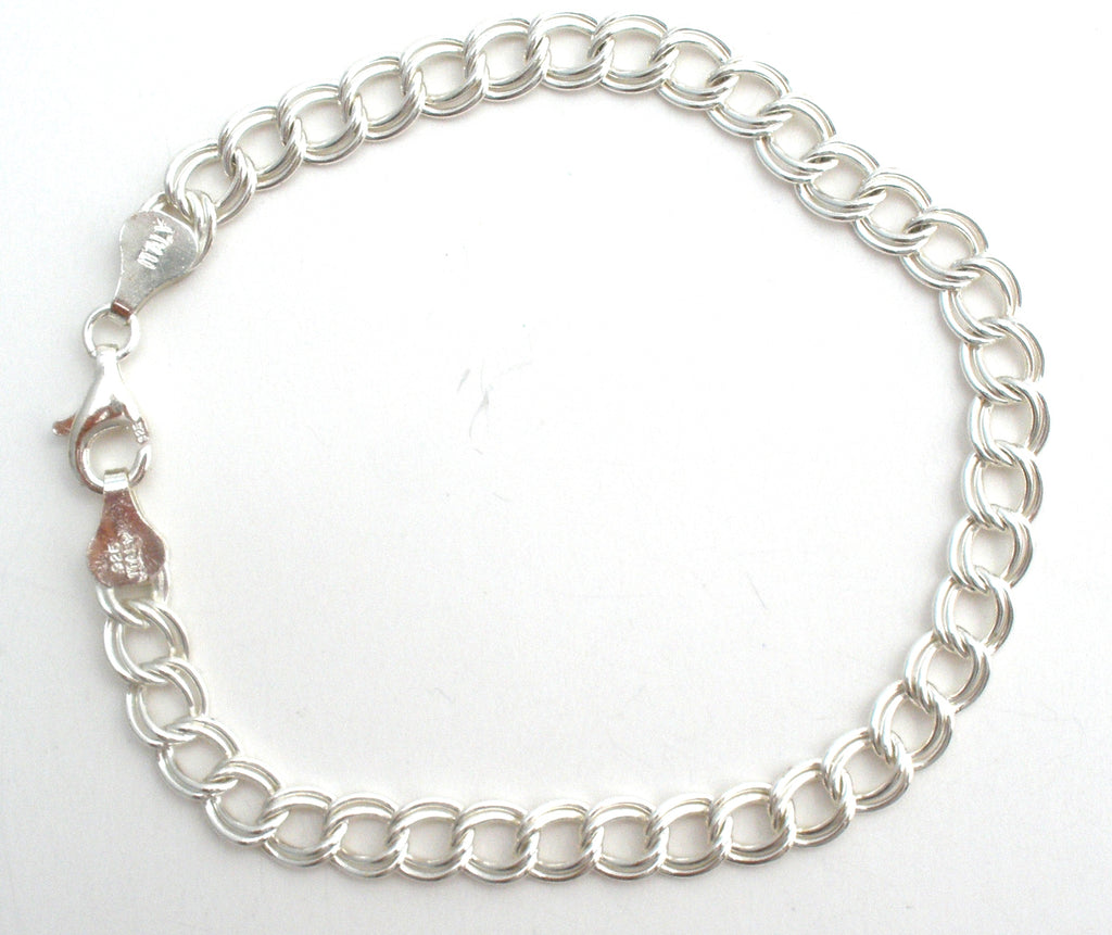 Sterling Silver Double Link Charm Bracelet 8" - The Jewelry Lady's Store
