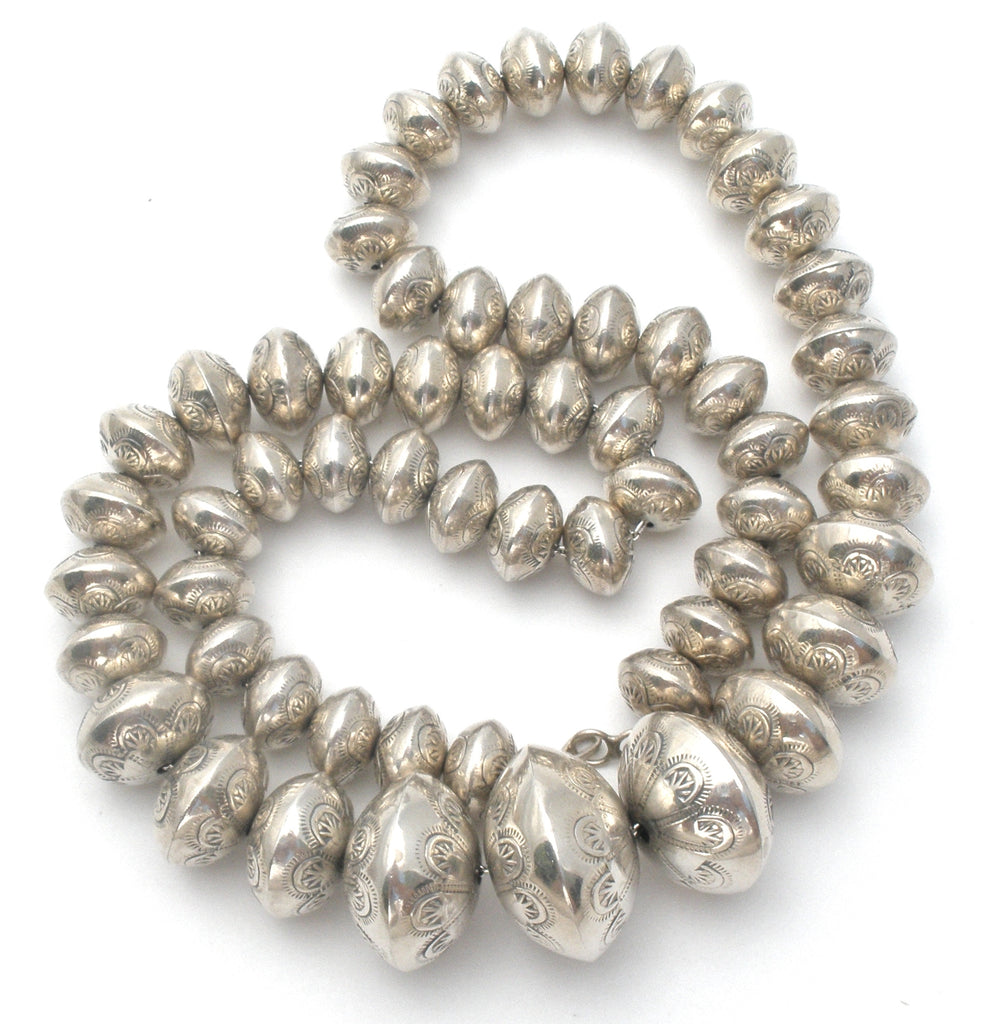 Sterling Silver Stamped Pearl Bead Necklace 23" - The Jewelry Lady's Store