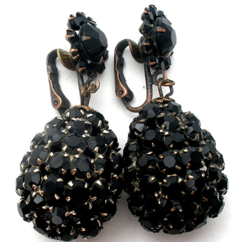 Vintage Black Rhinestone Dangle Earrings