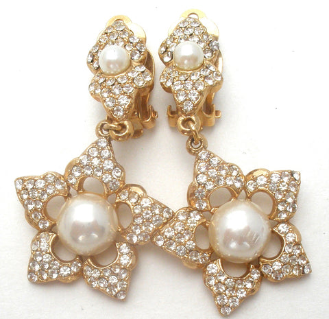 Vintage Rhinestone & Pearl Star Earrings