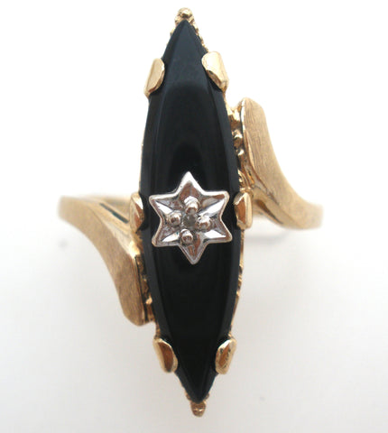 10K Gold Black Onyx & Diamond Ring Size 7 Vintage