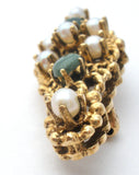 14K Gold Pearl & Jade Bar Pin Brooch - The Jewelry Lady's Store