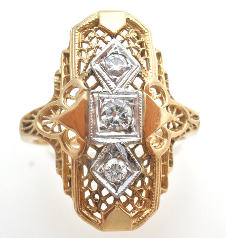 Art Deco 14K Yellow Gold Diamond Ring Size 7