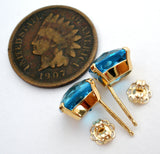 14K Gold Blue Topaz Earrings 5 Cts - The Jewelry Lady's Store