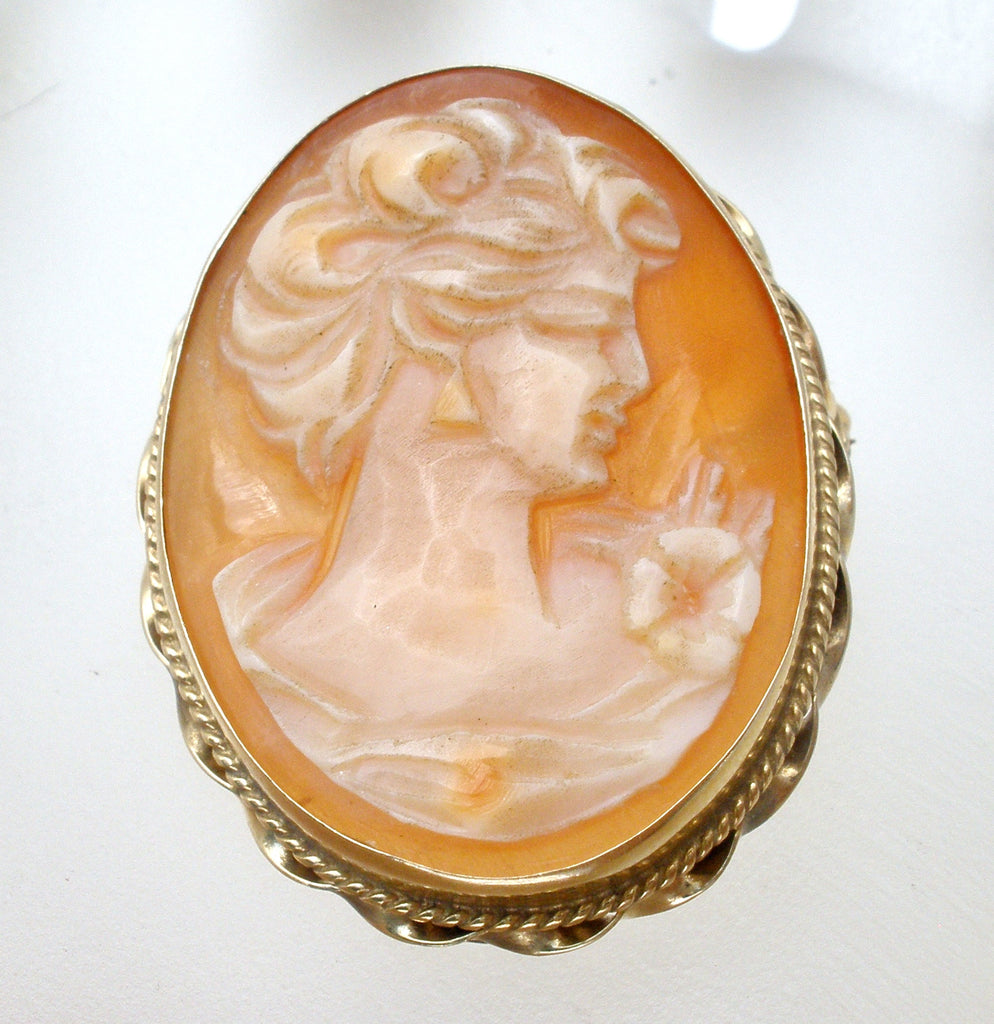 14K Gold Carved Shell Cameo Vintage Pendant Brooch - The Jewelry Lady's Store
