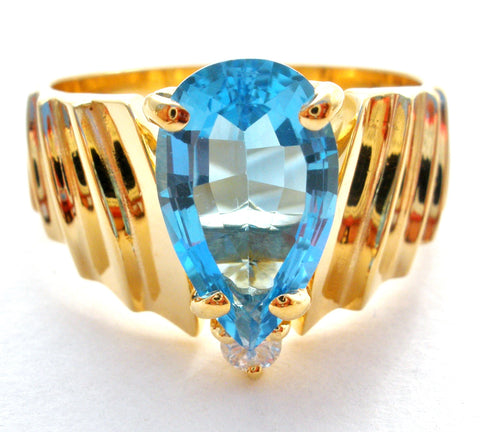14K Plumb Gold Blue Topaz & Diamond Ring