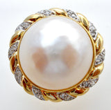 14K Yellow Gold Mabe Pearl & Diamond Ring Vintage - The Jewelry Lady's Store