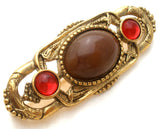 1928 Co Red & Brown Rhinestone Bar Pin Brooch - The Jewelry Lady's Store