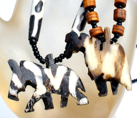 2 Horse Zebra Bead Necklaces Vintage