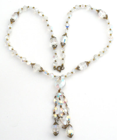AB Crystal Bead Tassel Necklace Vintage