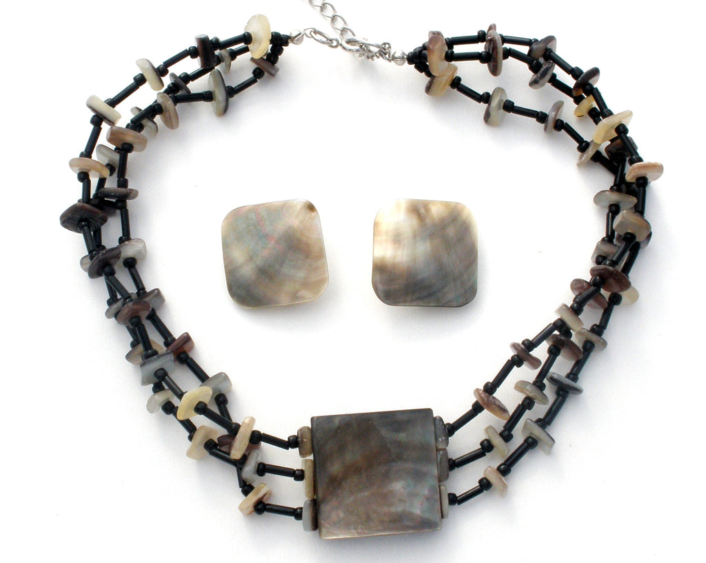 Vintage Abalone SeaShell Necklace & Earrings Set - The Jewelry Lady's Store