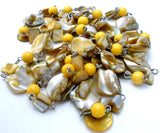 Abalone Seashell and Yellow Bead Necklace 42" - The Jewelry Lady's Store
