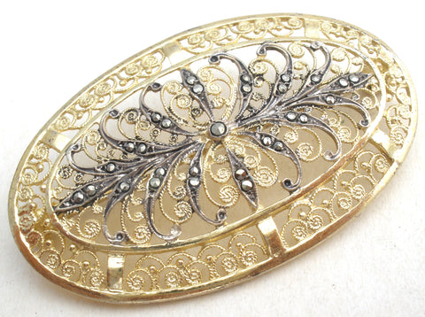 Alice Caviness Marcasite Vermeil 925 Brooch Pin Vintage