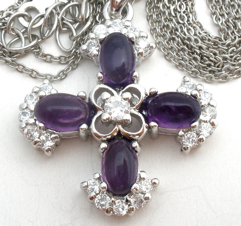 Amethyst CZ Sterling Silver Necklace 20"