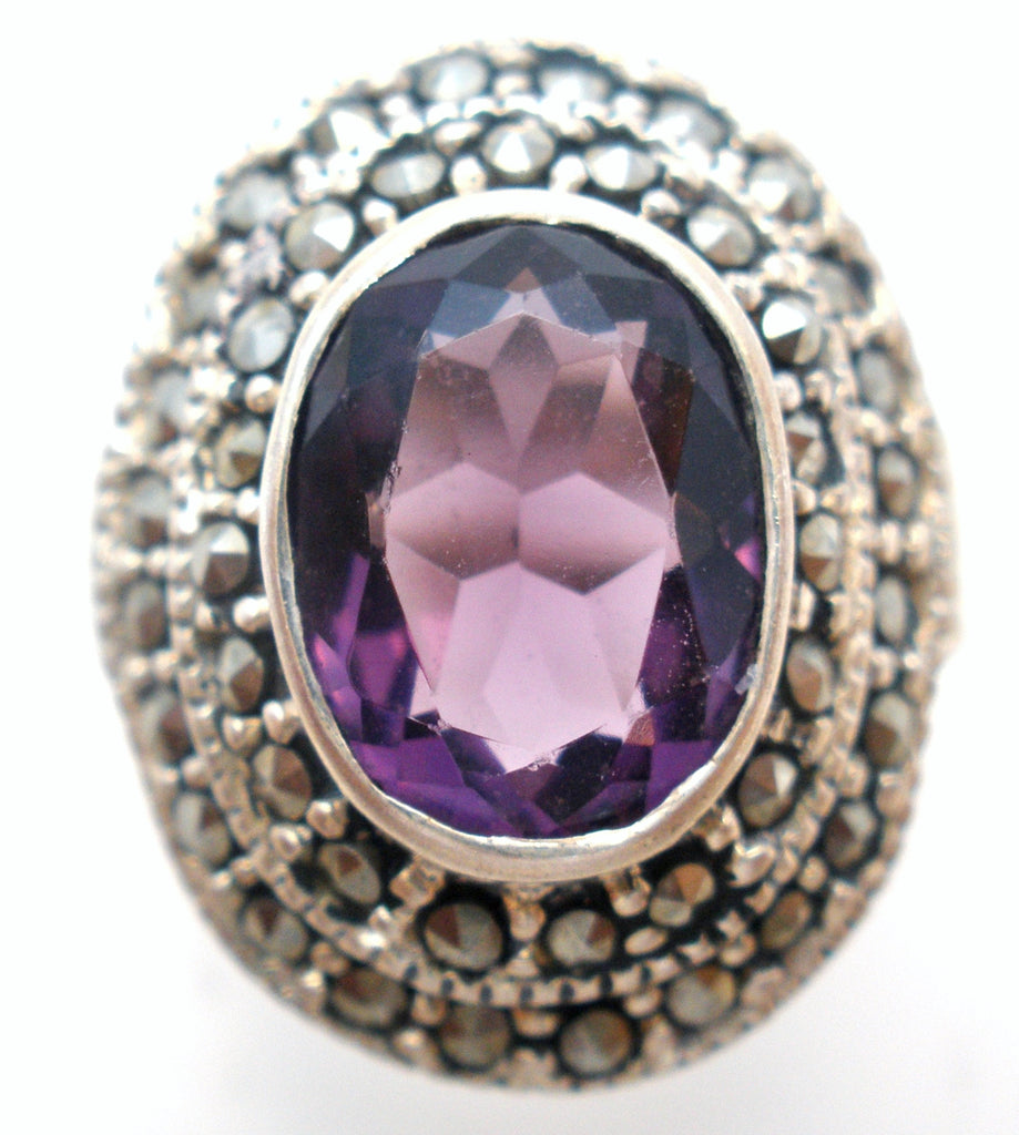 Amethyst & Marcasite Sterling Silver Ring Size 5.5 - The Jewelry Lady's Store