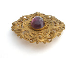 Antique Brass Brooch With Purple Rhinestone - The Jewelry Lady's Store