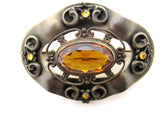 Antique Brass Citrine Brooch Pin - The Jewelry Lady's Store