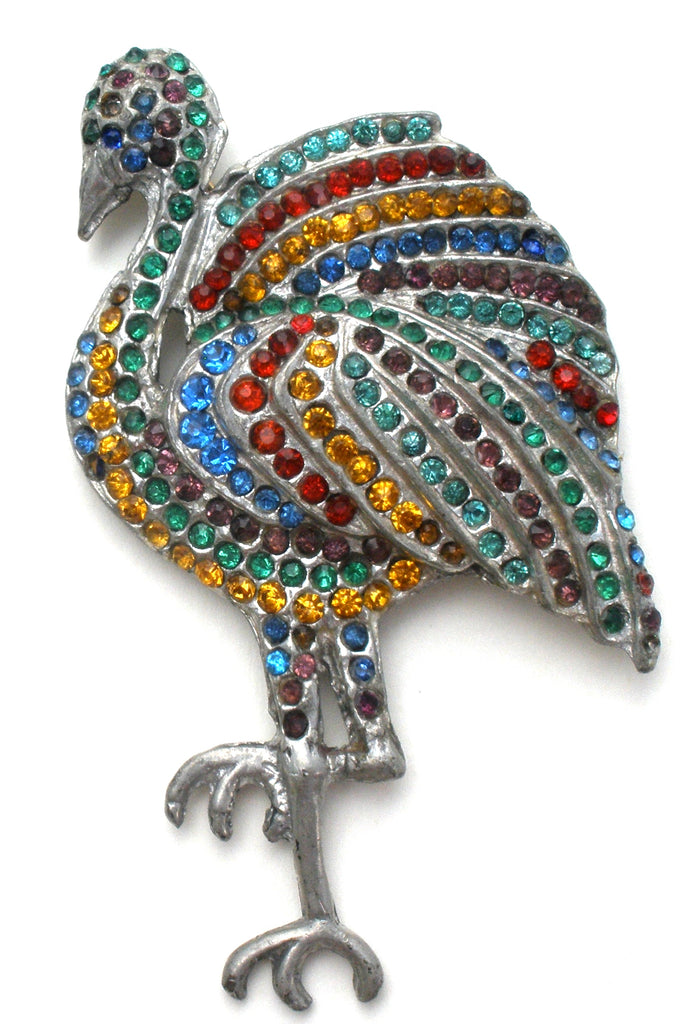 Art Deco Glass Rhinestone Flamingo Brooch Pin - The Jewelry Lady's Store