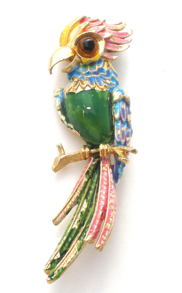 Art Enamel Parrot Bird Brooch Pin Vintage - The Jewelry Lady's Store