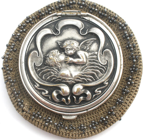 Art Nouveau Steel Bead Crochet Tam O Shanter Angel Coin Purse
