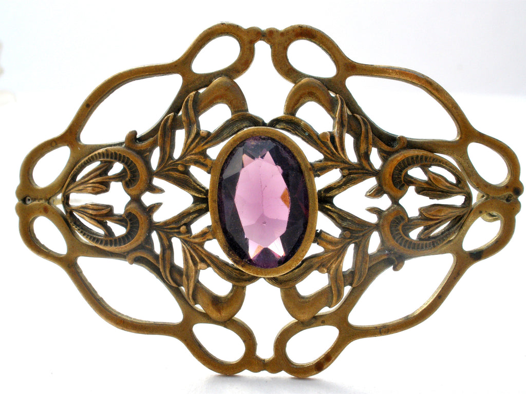 Art Nouveau Gilt Amethyst Brooch - The Jewelry Lady's Store