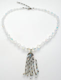 Aurora Borealis Crystal Bead Tassel Necklace Vintage - The Jewelry Lady's Store
