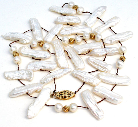 Biwa Pearl & Gold Filled Bead Necklace 19"