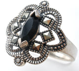 Black Onyx & Marcasite Ring 925 Size 8 - The Jewelry Lady's Store