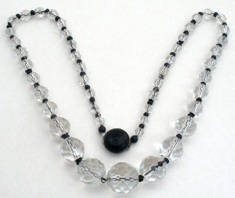 Black & Clear Bead Necklace 18" Vintage