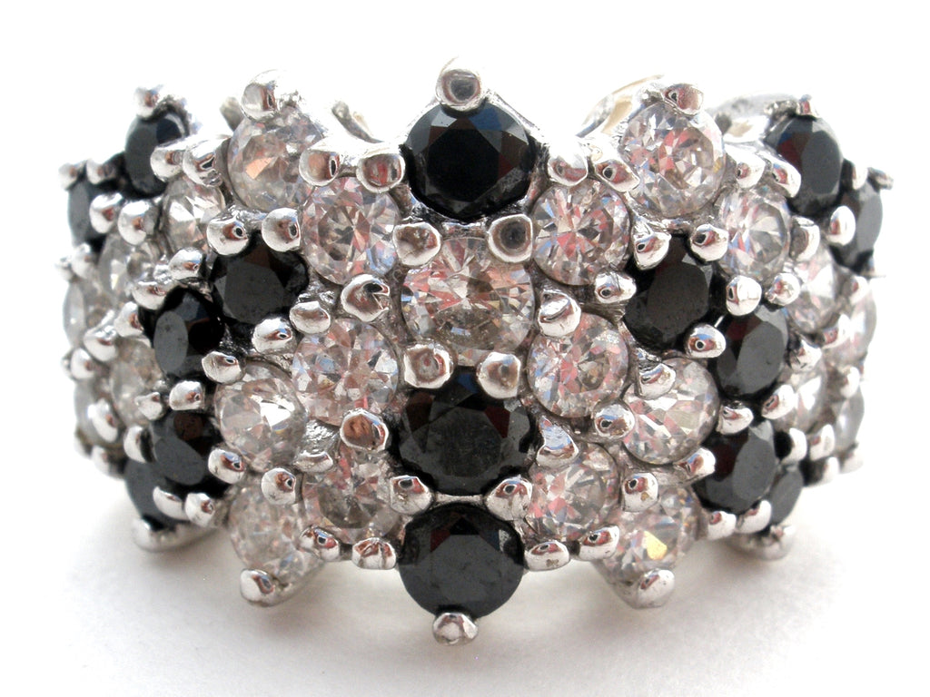 Black & Clear Cubic Zirconia Cocktail Ring Size 7 - The Jewelry Lady's Store
