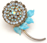 Blue Enamel & Rhinestone Flower Brooch Pin Vintage - The Jewelry Lady's Store