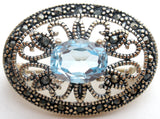 Blue Topaz & Marcasite Brooch Pin Sterling Silver - The Jewelry Lady's Store