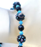 Blue & Black Lampwork Glass Bead Bracelet 925 - The Jewelry Lady's Store
