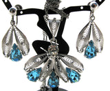 Blue Rhinestone Lavalier Silver Necklace Set - The Jewelry Lady's Store