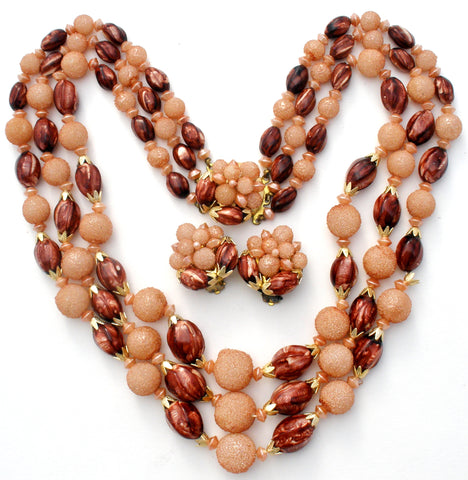 Brown & Pink Vintage Bead Necklace Set
