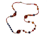 Brown Purple Blue & Red Glass Bead Necklace 40" - The Jewelry Lady's Store