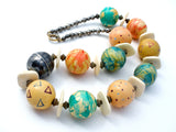Chunky Bead Necklace Vintage Hand Painted 22" - The Jewelry Lady's Store